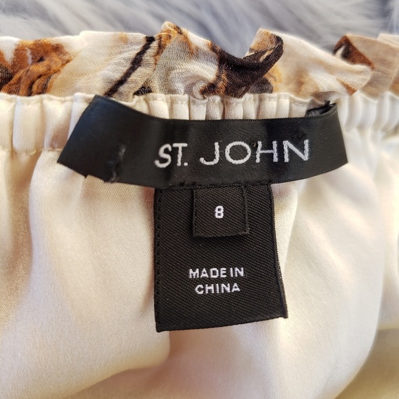 EUC ST. JOHN Silk Pleated Layer Top Brown/Cream 8 - Picture 2 of 7